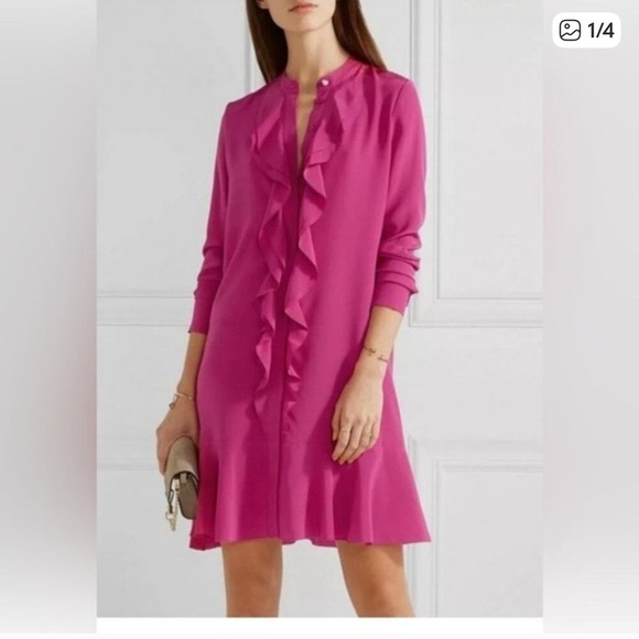 Tory Burch Dresses & Skirts - Tory Burch Hibiscus Flower Jane 100% Silk Dress Pink Ruffles Holiday Wedding 8